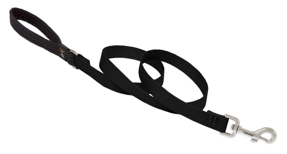 Dog Leash by Lupine in 3/4" Wide Black 6-Foot Long with Padded Handle