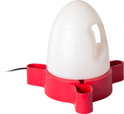 K&H Duck Waterer Heated, red base with white reservoir, front view, close-up