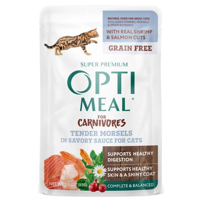 Optimeal Tender Morsels in Savory Sauce with Real Shrimp & Salmon Cuts Wet Cat Food, 3 oz Pouch