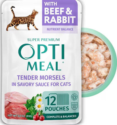 Optimeal Grain-Free Adult Digestive Support Beef & Rabbit in Sauce Wet Cat Food, 3 oz Pouch