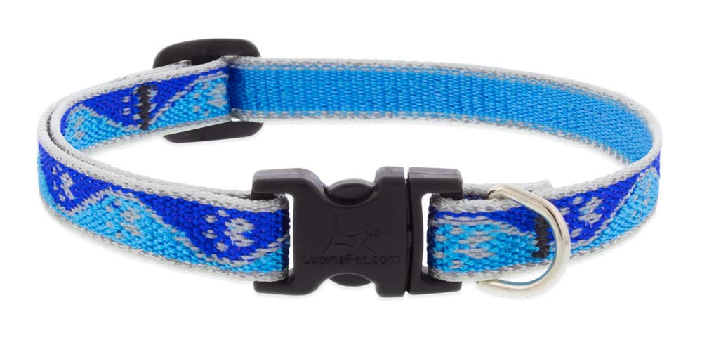 Lupine Reflective Small Dog Collar 1/2" Wide Blue Paws Adjusts from 8" to 12"