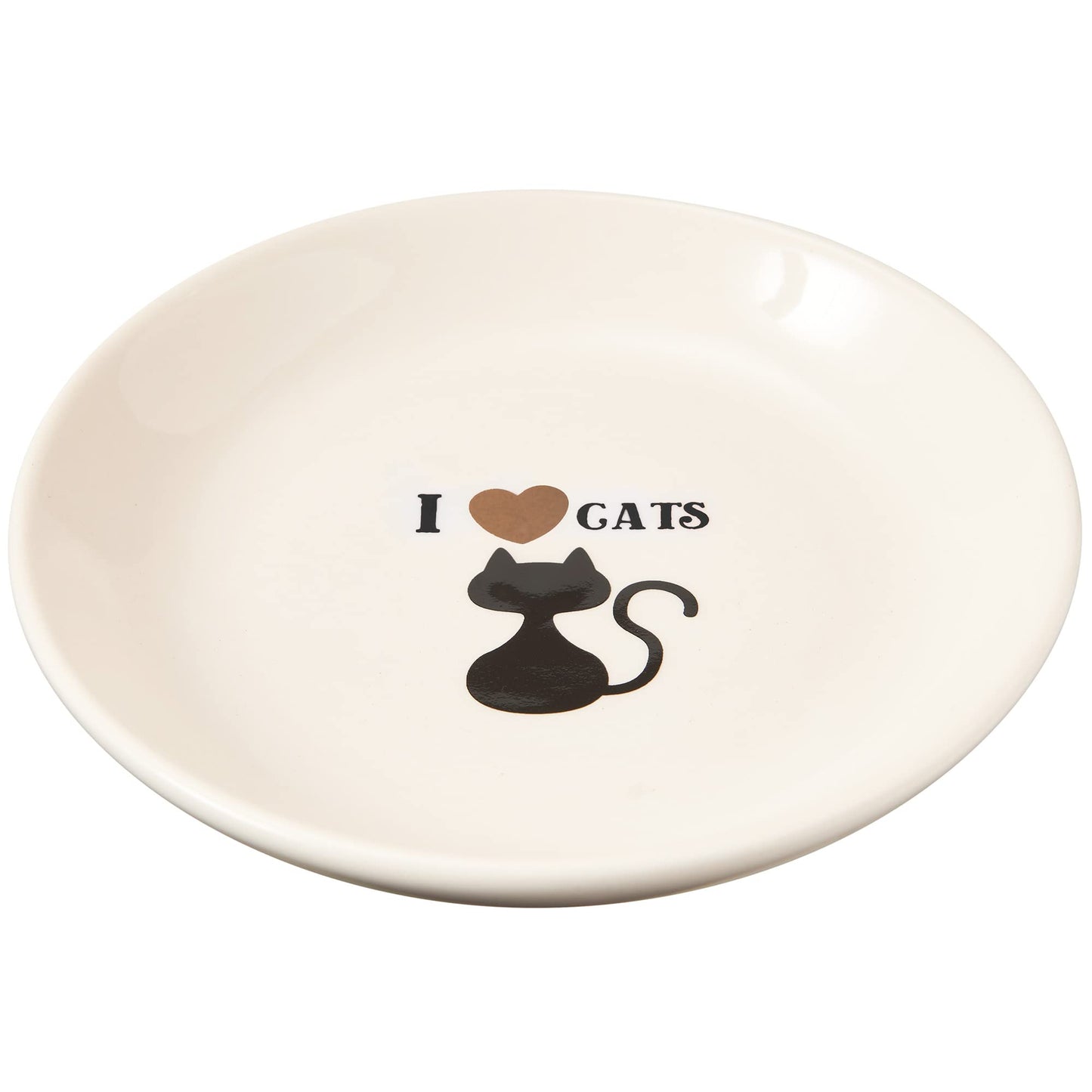 SPOT I Love Cats Round Cat Food Dish - Ceramic Plate with Low Edges, Saucer with Whisker-Friendly Shape and Low Profile Sides, Ideal for Wet or Dry Cat Food, Dishwasher Safe- 5 inch- 1 Cup (8Oz)