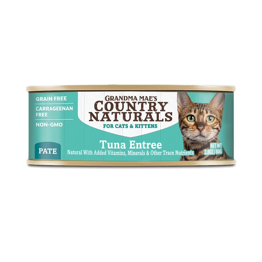 Grandma Mae's Country Naturals 24 Can Case of Tuna Pate Grain-Free Cat Food, 2.8 Ounces Each, Uristic Formula