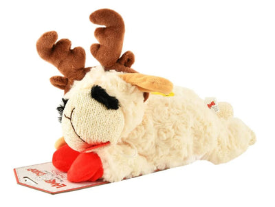 Multipet Holiday Lamb Chop with Reindeer Antlers Plush Dog Toy (10.5" Laying Lamb),All Breed Sizes