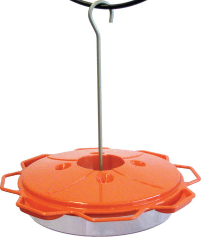 Orange 3-In-1 Oriole Dish Feeder with 12 oz capacity, front view, close-up of the feeder.