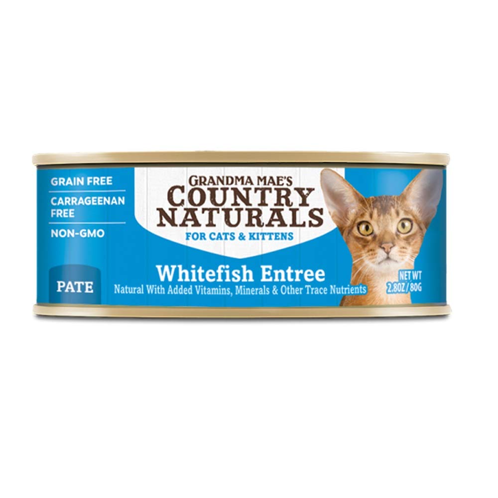 Grandma Mae's Country Naturals 24 Can Case of Whitefish Entree Canned Cat Food, 2.8 Ounces Each, Grain-Free Pate