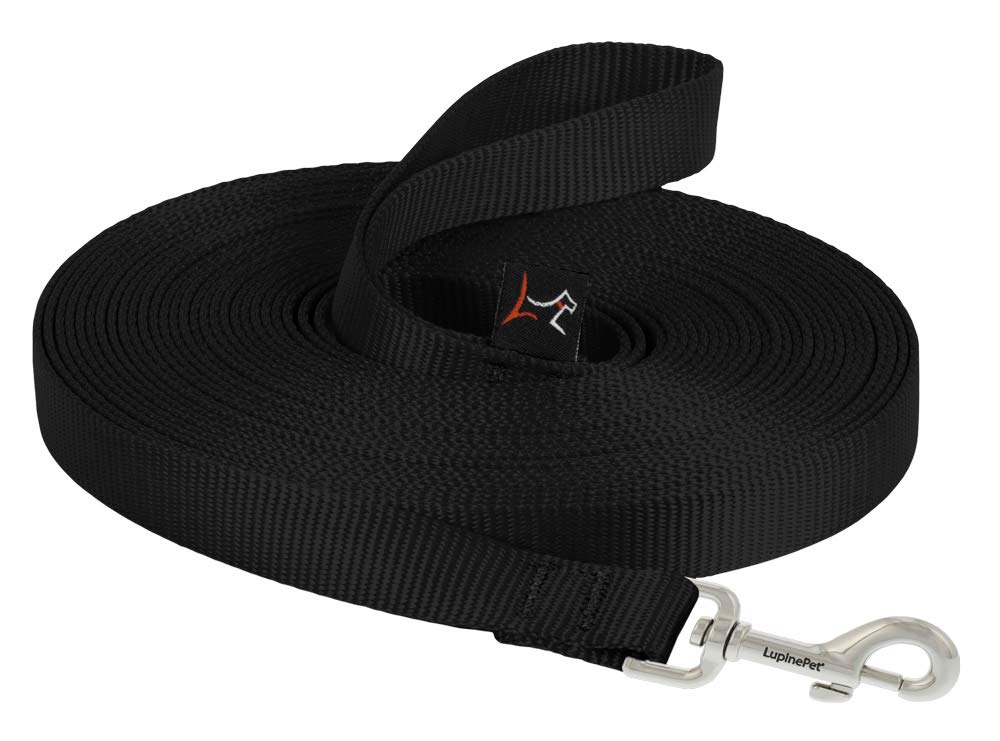 LupinePet Basics 3/4" Black 30-Foot Extra-Long Training Lead/Leash for Medium and Larger Dogs