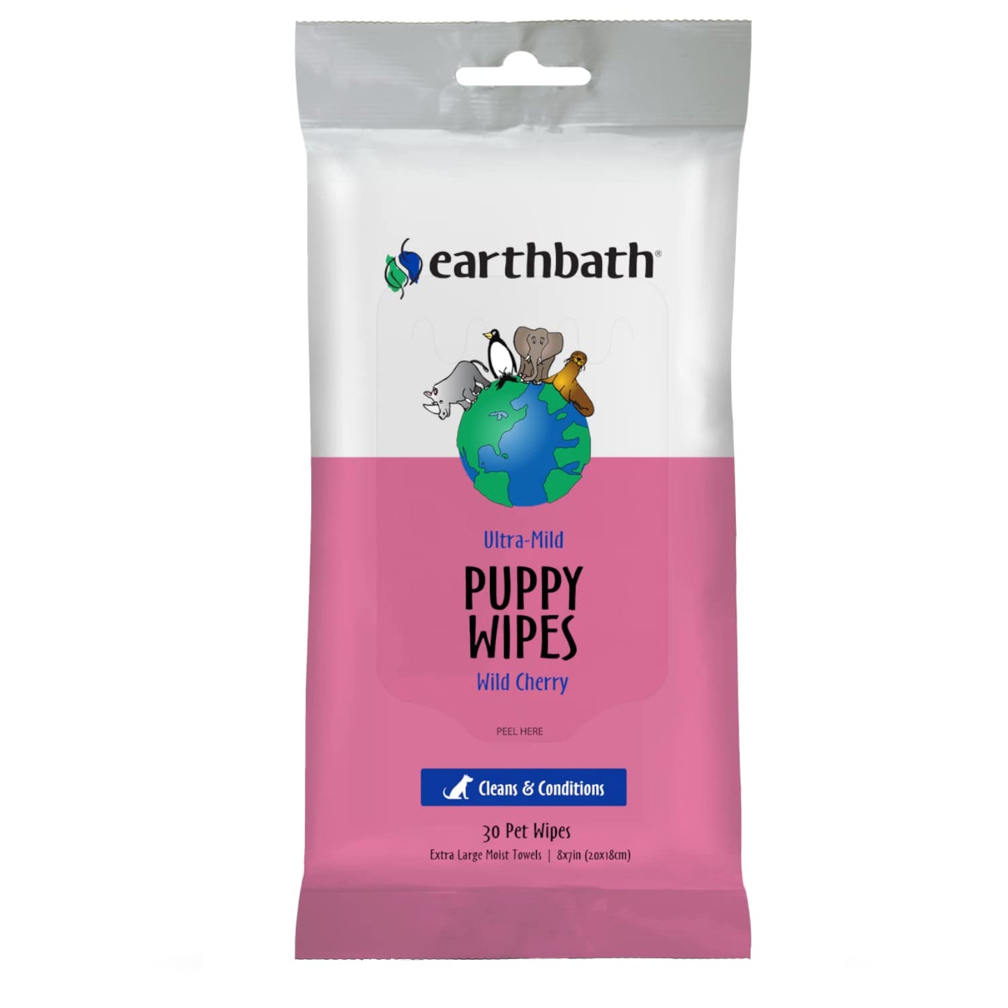 earthbath Ultra-Mild Wild Cherry Puppy Grooming Wipes - Softly Wipe Away Dirt and Odor, Moisturizes, Aloe Vera, Vitamin E - Handily Clean Your Puppies' Dirty Paws & Undercoat - 30 Count