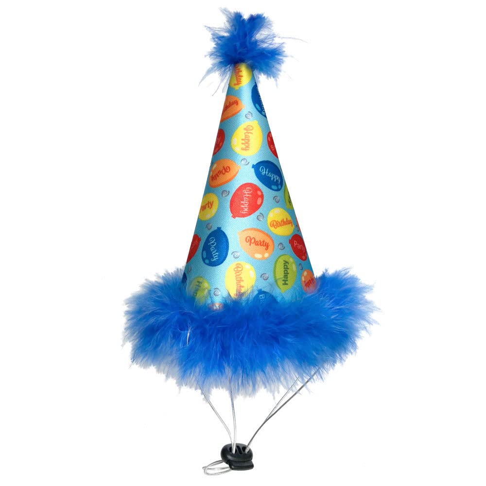 Huxley & Kent Pet Party Hat | Blue Party Time (Small) | Birthday Hat for Dogs and Cats | Adjustable Strap for Comfort and Stability | Perfect for Birthday Party, Adoption Celebration or Gotcha Day