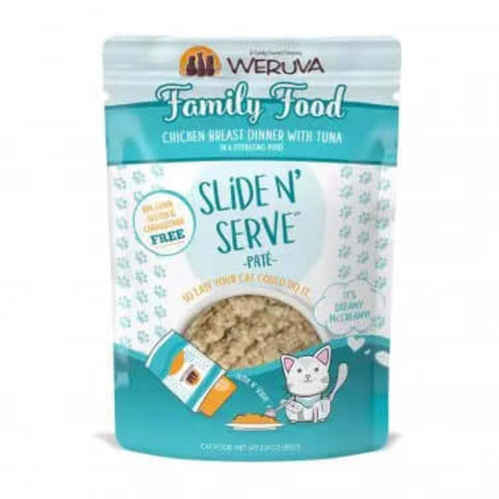 Weruva Wet Cat Food, Family Food with Chicken and Tuna Pate, 2.8oz Slide N Serve Pouch, Pack of 12