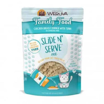 Weruva Wet Cat Food, Family Food with Chicken and Tuna Pate, 2.8oz Slide N Serve Pouch, Pack of 12