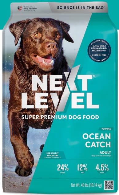 Next Level Super Premium Dog Food - Ocean Catch - Dry Kibble for Adult Dogs of All Breeds - 24% Protein, Fish with Gluten Free Grains (4 Pound)