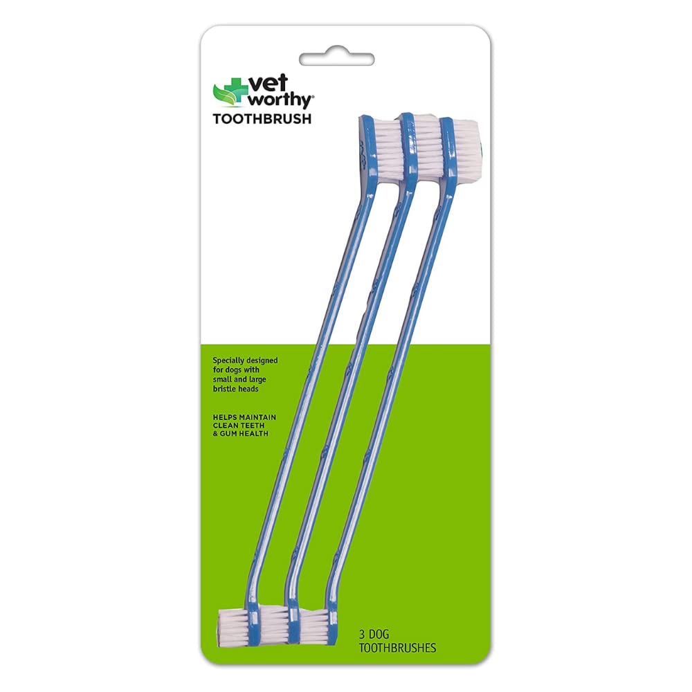 Vet Worthy Toothbrush for Dogs - for Clean, Healthy Teeth and Gums - Freshen Dogs Breath - Reduce Plaque - Angle Head Design for Smooth Cleaning - Pack of 3 toothbrushes