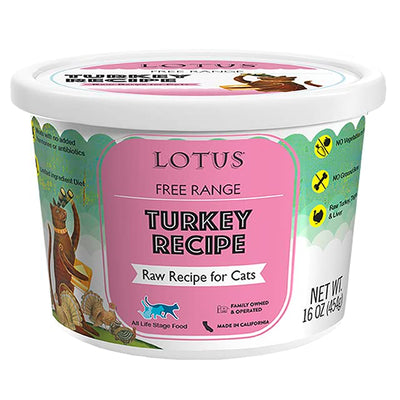 Lotus, Free Range Turkey Raw Frozen Cat Food, 16 Ounce