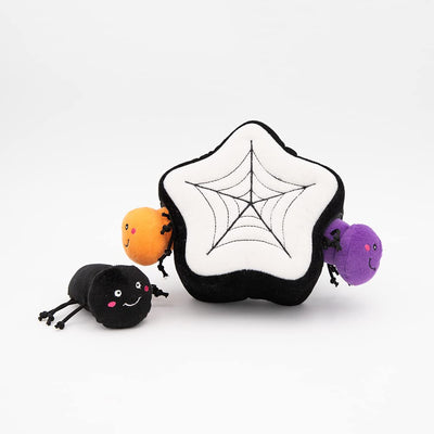 ZippyPaws Halloween Burrow Interactive Dog Toys - Hide and Seek Dog Toys and Puppy Toys, Colorful Squeaky Dog Toys, and Plush Dog Puzzles, Spider Web