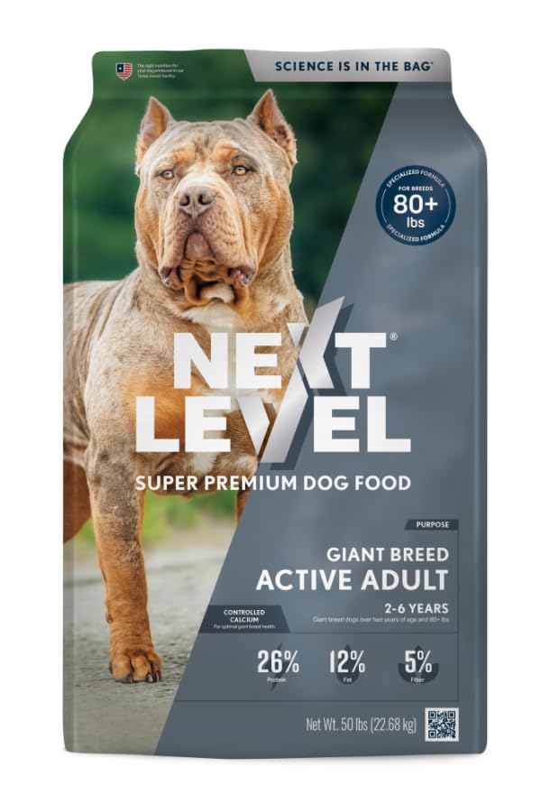 Next Level Super Premium Dog Food - Giant Breed Active Adult - Dry Kibble for Large Breed Adults - 26% Protein, Chicken, Fish & Gluten Free Grains - Glucosamine & Chondroitin for Joint Health