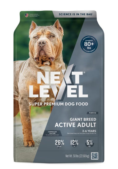 Next Level Super Premium Dog Food - Giant Breed Active Adult - Dry Kibble for Large Breed Adults - 26% Protein, Chicken, Fish & Gluten Free Grains - Glucosamine & Chondroitin for Joint Health