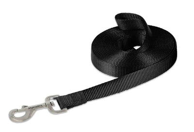 LupinePet Basics 3/4" Black 15-Foot Extra-Long Training Lead/Leash for Medium and Larger Dogs