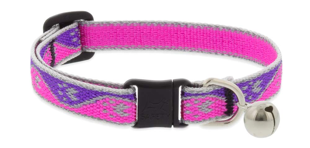 Lupine Reflective Cat Safety Collar with Bell 1/2" wide Pink Paws Adjusts 8" to 12"