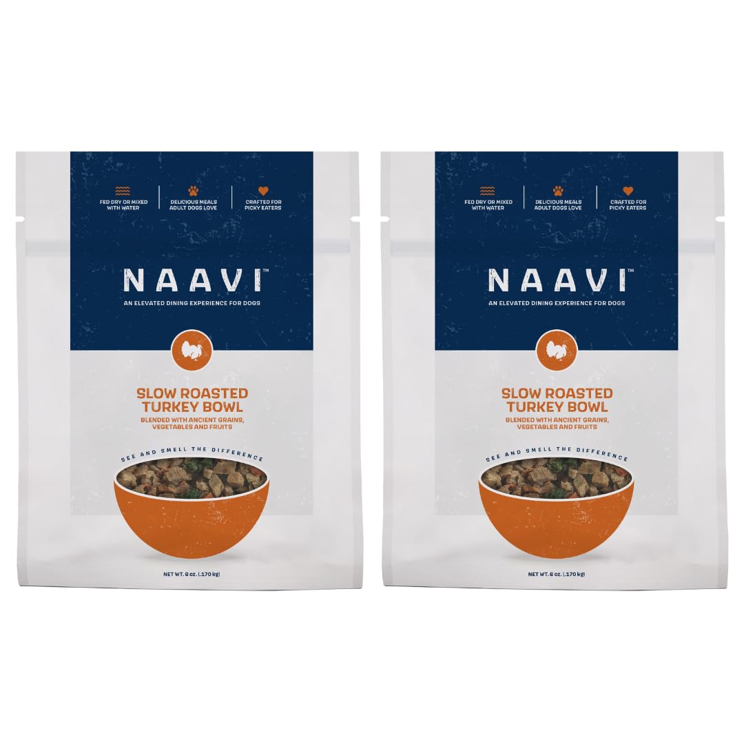 Naavi Slow Roasted Turkey Bowl with Ancient Grains, Vegetables & Fruits, Formulated to Support Gut & Immune Health in Adult Dogs - 6oz (2pack)