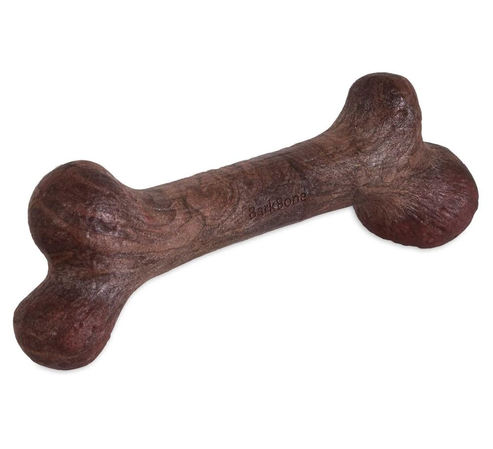 Pet Qwerks Dinosaur BarkBone - Nylon Dog Bone for Aggressive Chewers - Steak Flavor - 9.75"