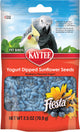Packaged product: KAYTEE Fiesta Yogurt Dipped Sunflower Seeds, blueberry flavored, 2.5 oz, front view with blue seeds visible