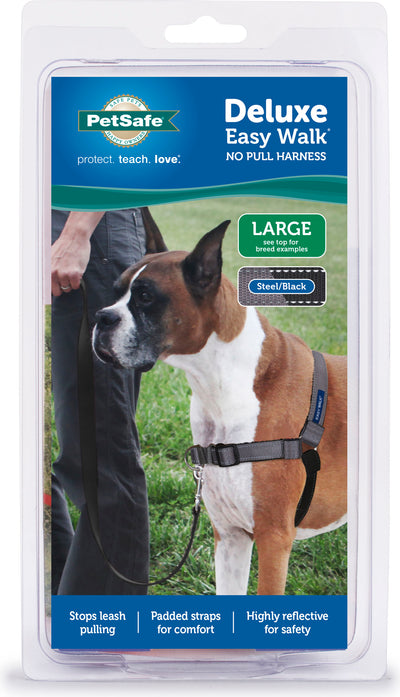 PetSafe Easy Walk Deluxe Dog Harness, No Pull Dog Harness - Perfect for Leash & Harness Training - Stops Pets from Pulling and Choking on Walks - Large, Steel