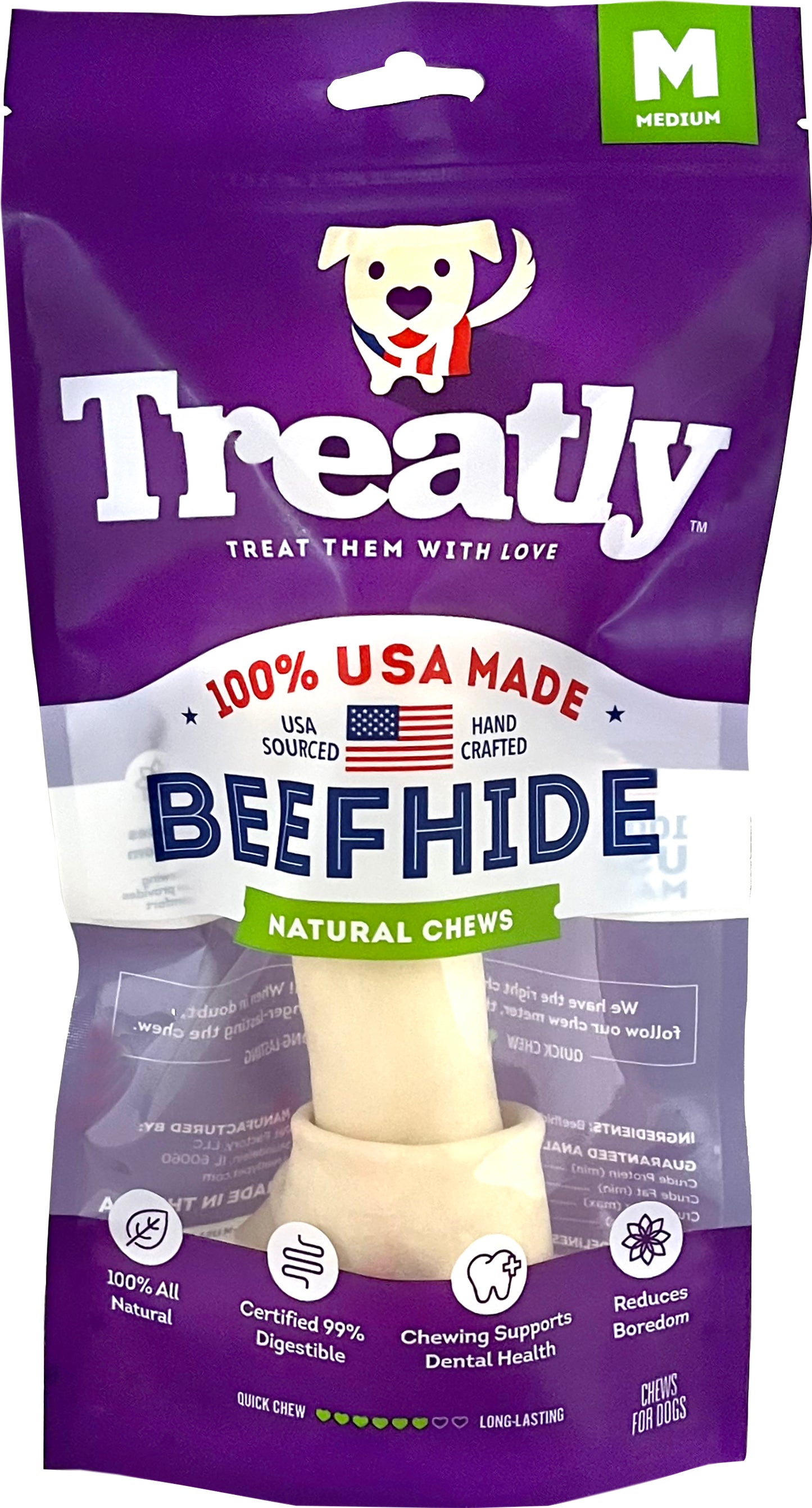 Treatly 100% Usa Beefhide Bone W/Header Card