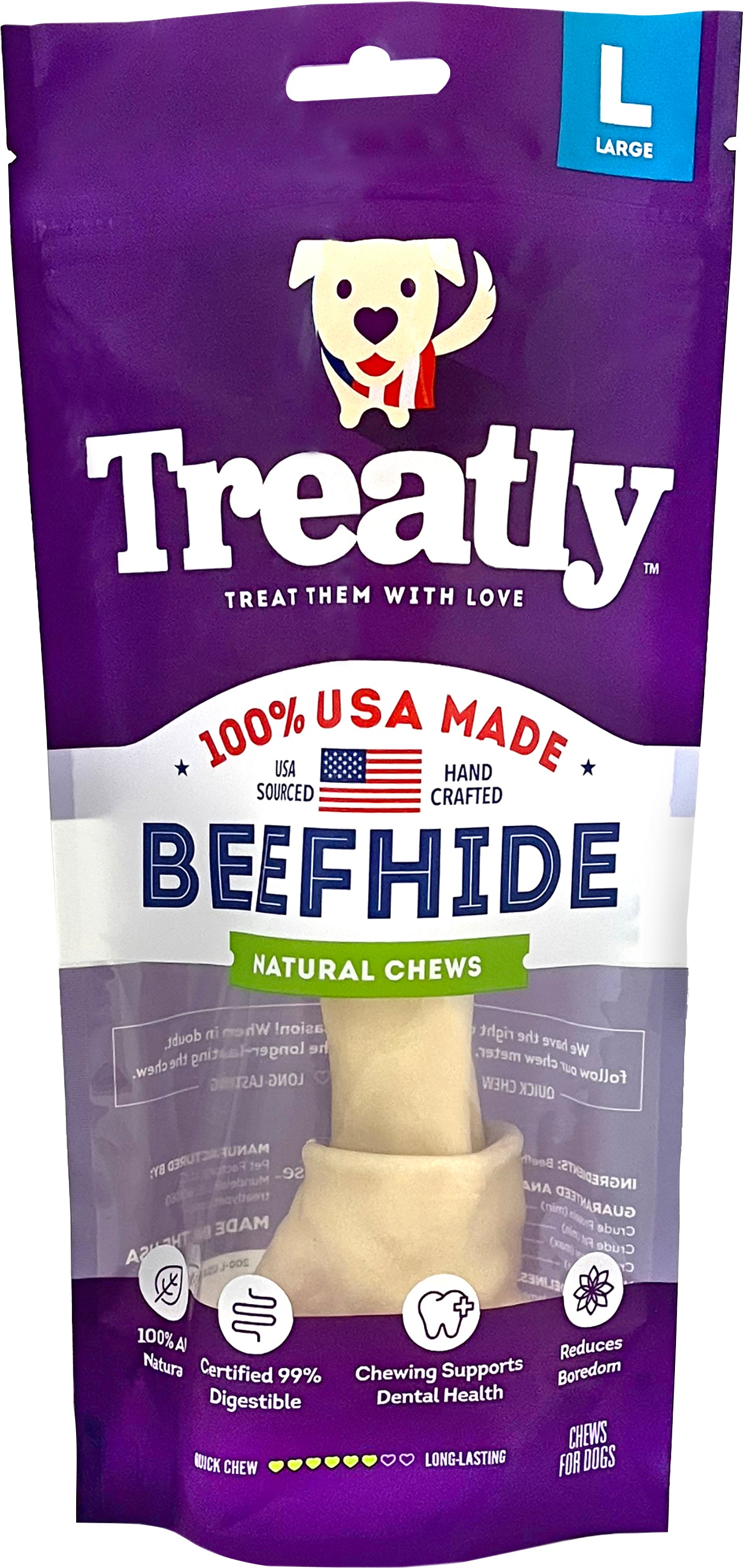 Treatly 100% Usa Beefhide Bone W/Header Card