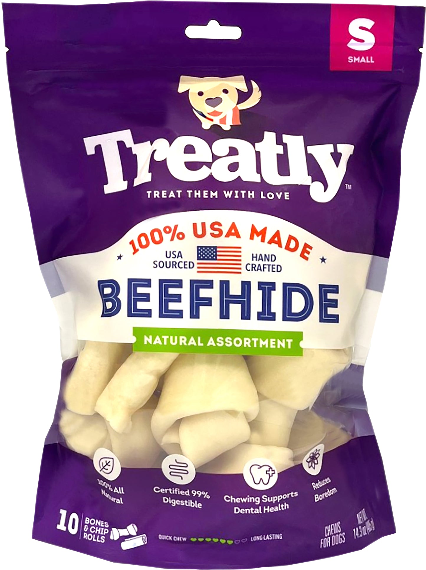 Treatly 100% Usa Beefhide Bones & Rolls