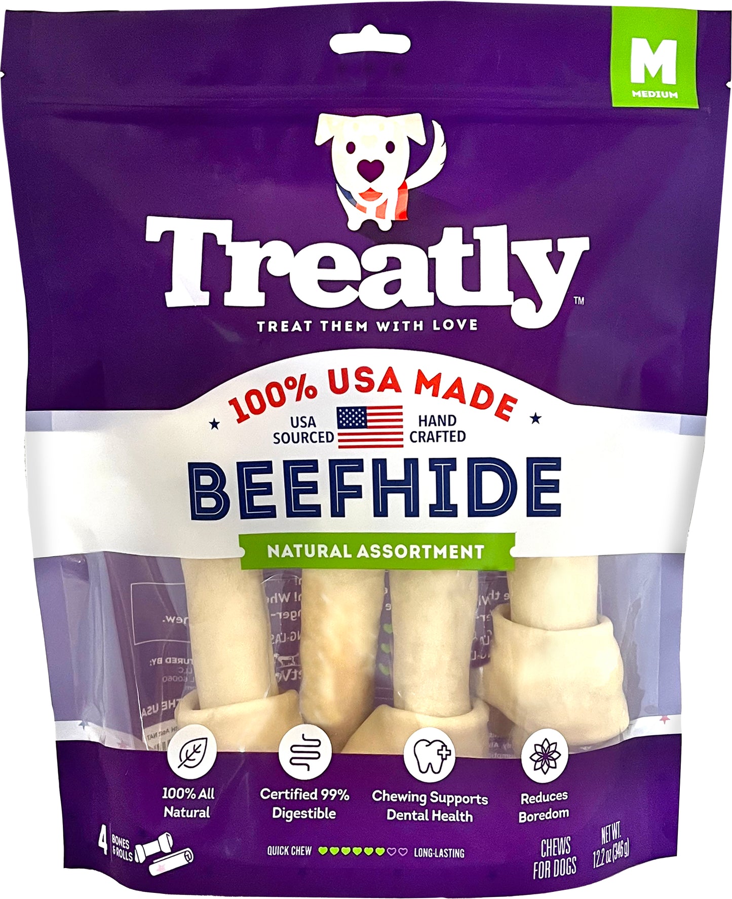 Treatly 100% Usa Beefhide Bones & Rolls