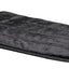 Black rectangular pet mat with a soft, textured surface and stitched edges, front view close-up.