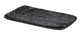 Black rectangular pet mat with a soft, textured surface and stitched edges, front view close-up.