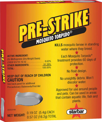 Front view of a Starbar Pre-Strike Mosquito Torpedo packaged product in orange and yellow.