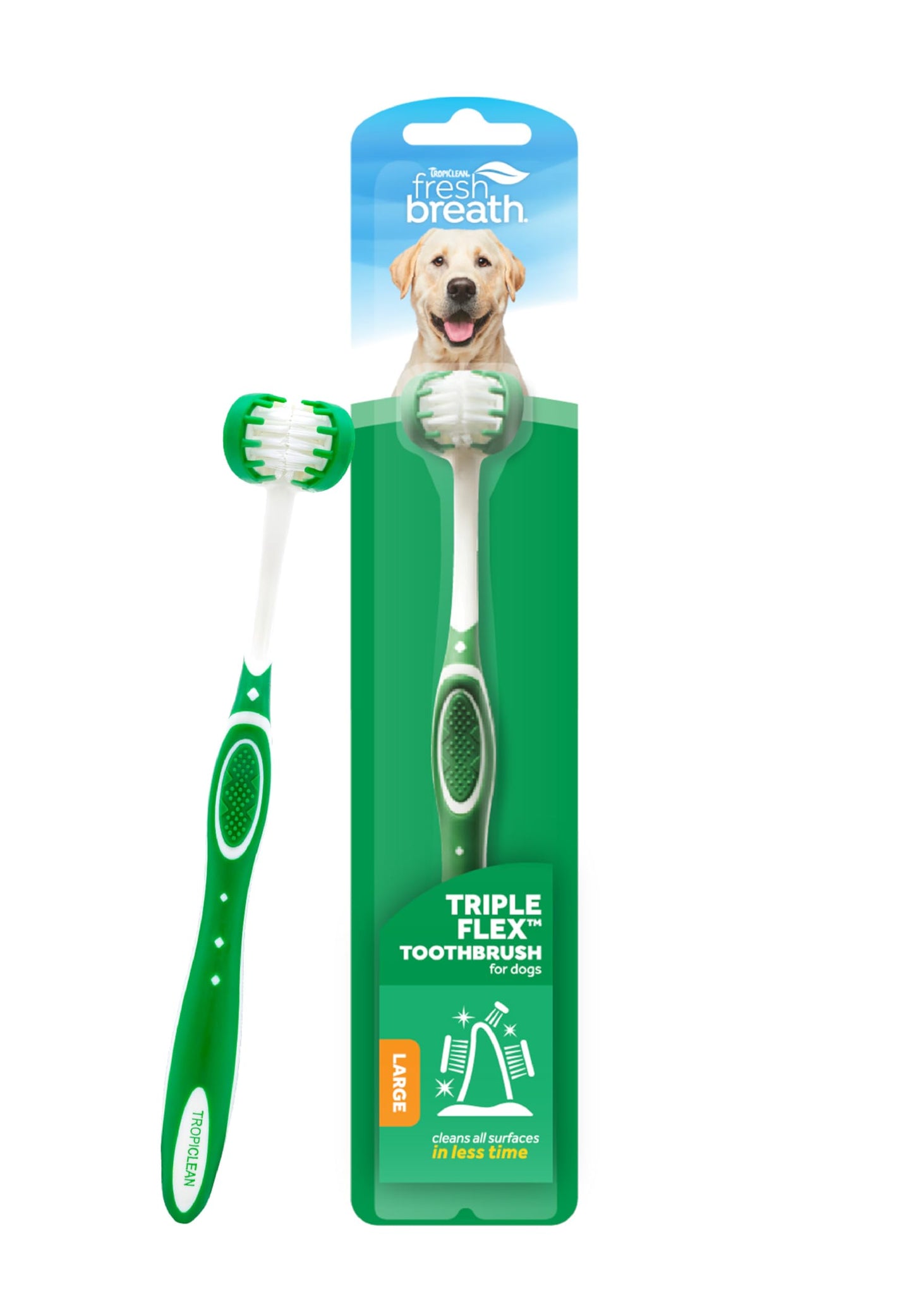 TropiClean Fresh Breath TripleFlex Toothbrush for Large Dogs | 360 Degree Dog Toothbrush | Use with TropiClean Dog Toothpaste or Gel | Dog Dental Care