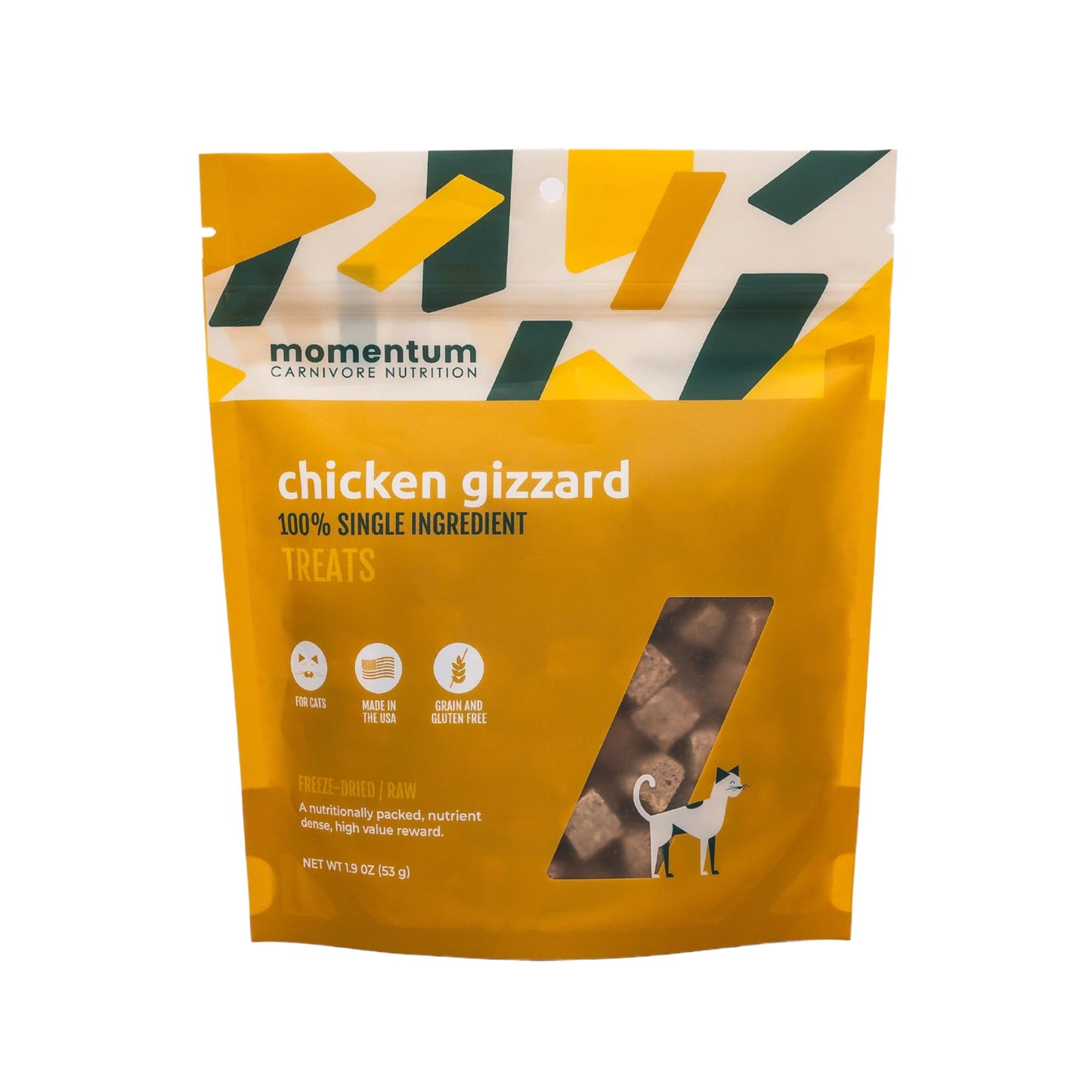 Momentum Carnivore Nutrition Freeze-Dried Chicken Gizzard - Single-Ingredient Raw Cat Treats - High-Protein, Grain-Free Snacks - 1.9 oz Bag