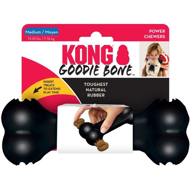 KONG - Extreme Goodie Bone - KONG's Most Durable Natural Rubber Dog Bone for Power Chewers - Black - For Medium Dogs