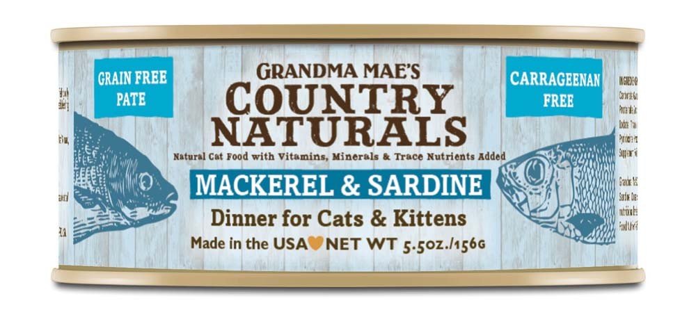 Grandma Mae'S 79700185 5.5 Oz Grain Free Mackerel & Sardine Dinner Cat Food (24 Pack), One Size