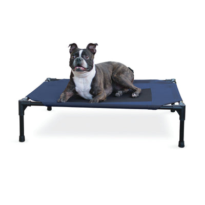 K&H Pet Products Cooling Elevated Dog Bed Outdoor Raised Dog Bed with Washable Breathable Mesh, Dog Cot Bed No-Slip Rubber Feet, Portable Dog Cot Indoor Outdoor Dog Bed, Medium Blue/Black Mesh