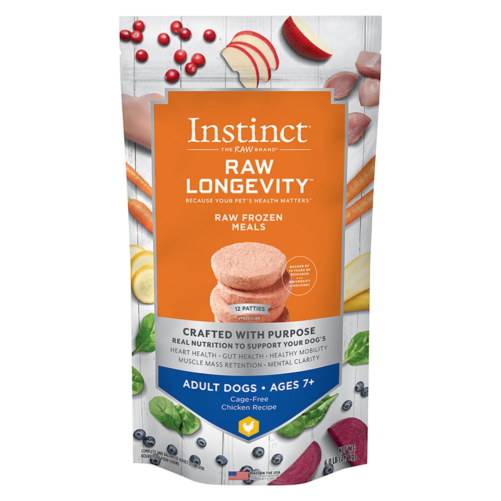 Instinct, Raw Longevity Frozen Patties Cage Free Chicken Senior Recipe Dog Food, 96 Ounce