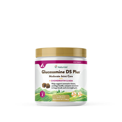 NaturVet - Glucosamine DS Plus - Level 2 Moderate Care - Supports Healthy Hip & Joint Function - Enhanced with Glucosamine, MSM & Chondroitin - for Dogs & Cats-120 Soft Chews