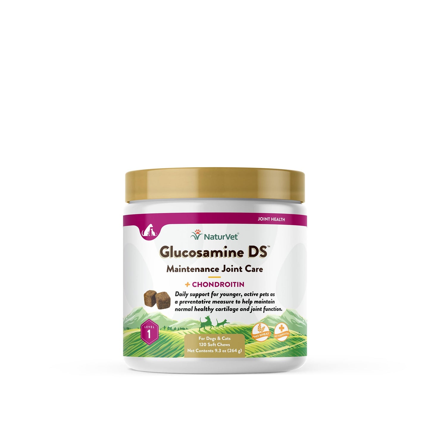 NaturVet Glucosamine DS Level 1 Maintenance, Joint Care Support Supplement for Dogs and Cats, Soft Chews, Made in The USA