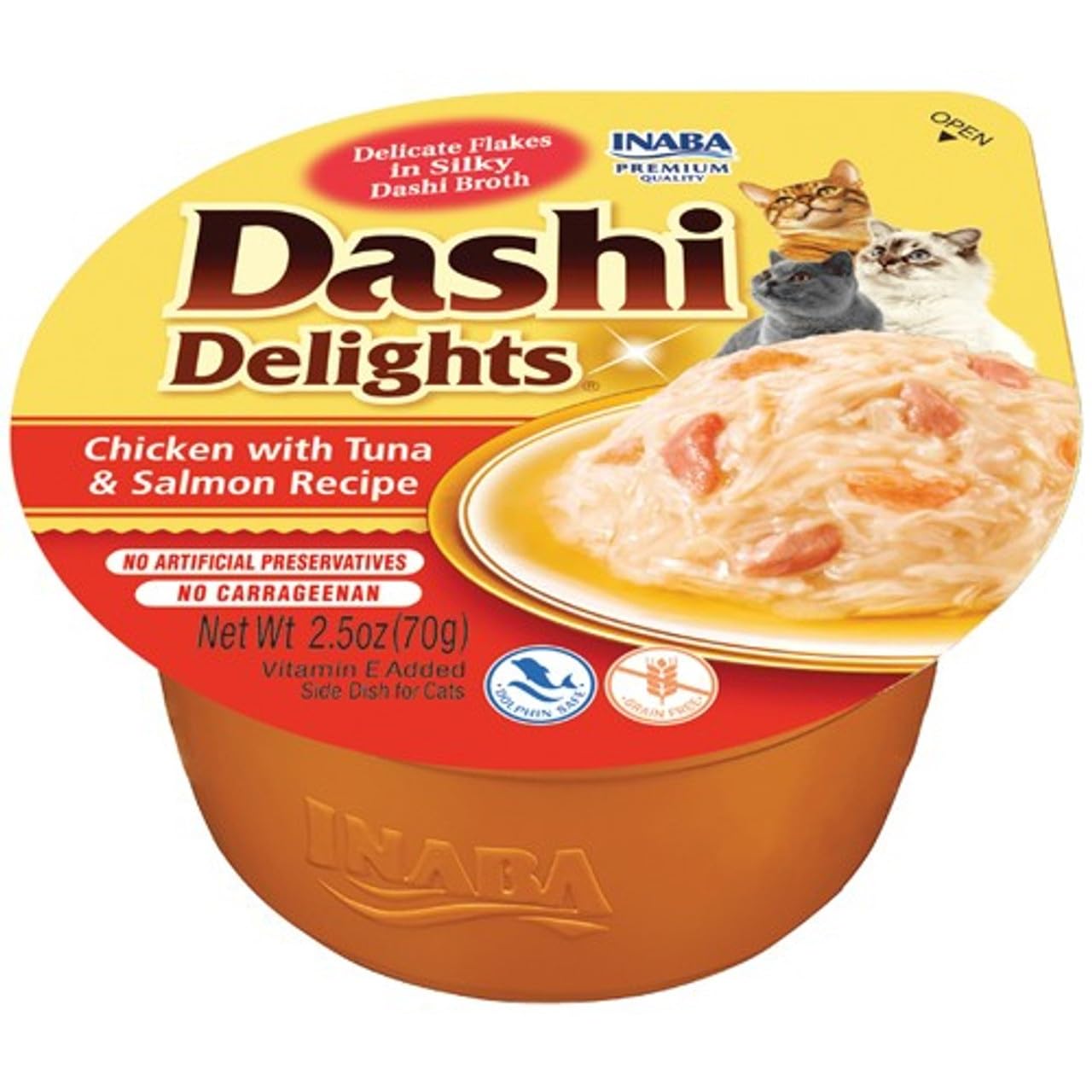 INABA Dashi Delights for Cats, Shredded Chicken with Bonito Flake Broth, 2.5 Ounce Cup, Chicken with Tuna & Salmon Recipe