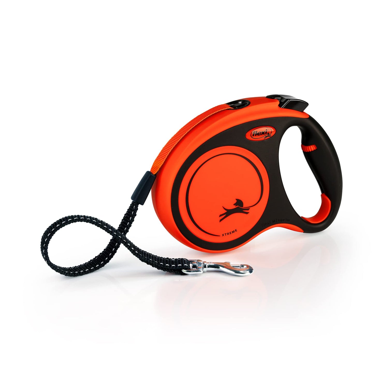 FLEXI New Classic Tape Retractable Dog Leash for Medium Dogs Upto 77 lbs. -16 ft., Orange/Black |Tangle Free Pet Walking Leash with One-Handed Brake, Pause, Lock |German Quality Product