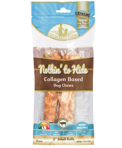 Fieldcrest Farms Nothing to Hide Natural Rawhide Alternative 5'' Rolls for Dogs - 3 Pack (6 Chews) Premium Grade Easily Digestible Chews (Beef)