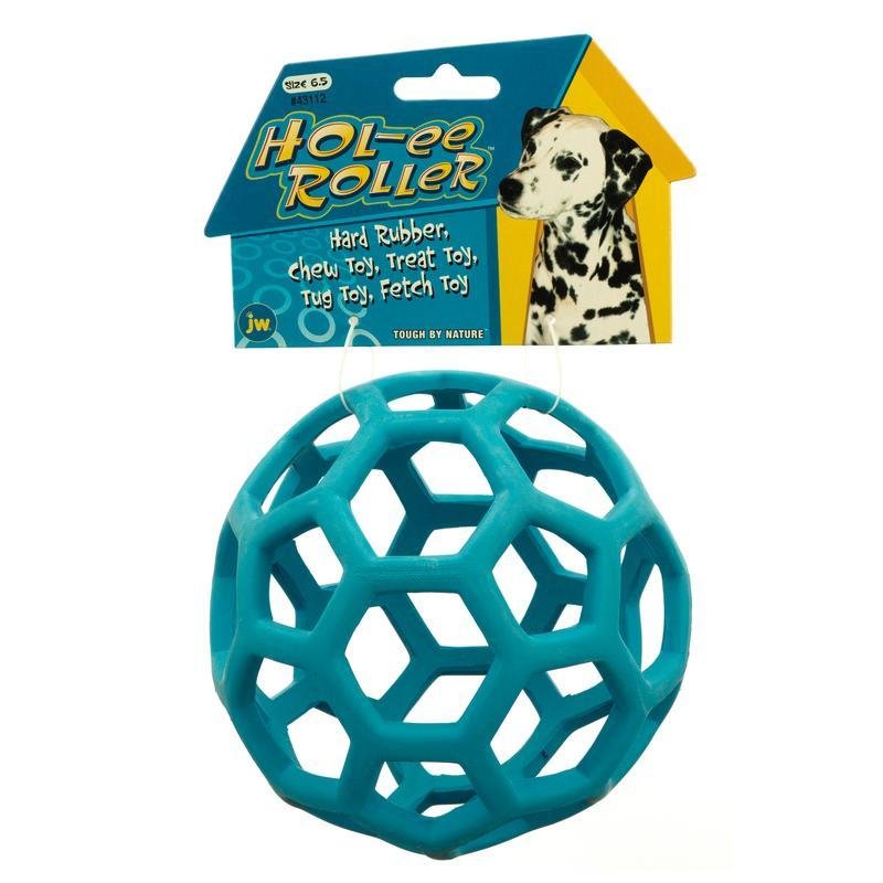 JW Pet Hol-ee Roller Dog Toy Puzzle Ball, Natural Rubber, Large (5.5 Inch Diameter), Colors May Vary