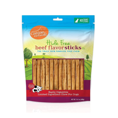 Canine Naturals Beef Chew - Rawhide Free Dog Treats - Made with Real Beef - Poultry Free Recipe - All-Natural and Easily Digestible - 40 Pack of 5 Inch Stick Chews