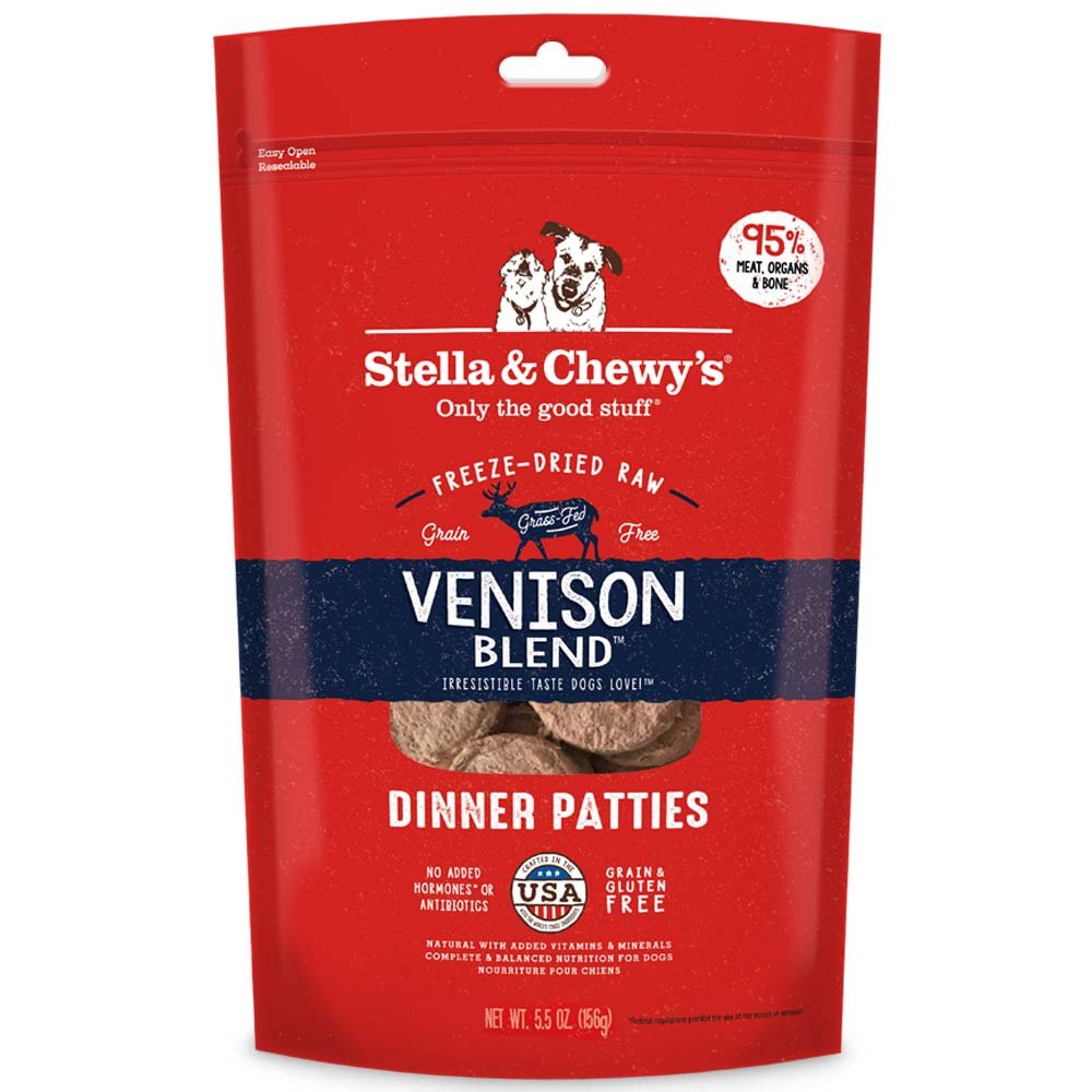 Stella & Chewy's Freeze Dried Raw Dinner Patties - Grain Free Dog Food, Protein Rich Venison Blend Recipe - 5.5 oz Bag