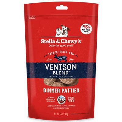 Stella & Chewy's Freeze Dried Raw Dinner Patties - Grain Free Dog Food, Protein Rich Venison Blend Recipe - 5.5 oz Bag