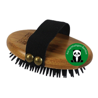 alcott Bamboo Groom Curry Brush with Rubber Bristles for Pets,Brown